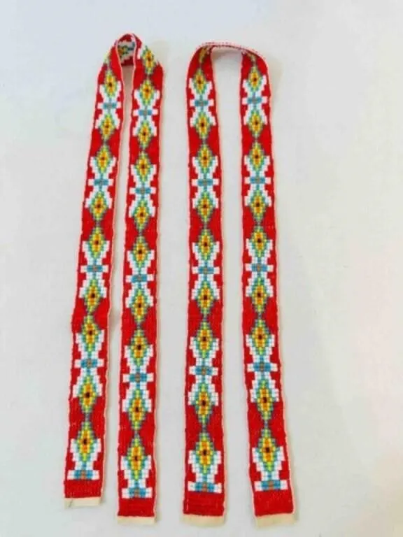 2 SW Native American hand loomed seed bead strips