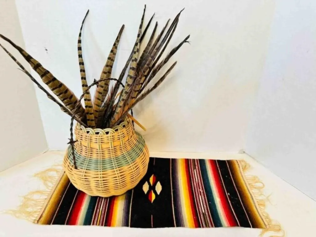 Hand Woven basket w/barb wire hand signed Edana