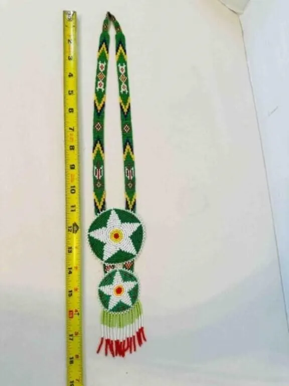 SW Native American Beaded Necklace 2 medallions ar
