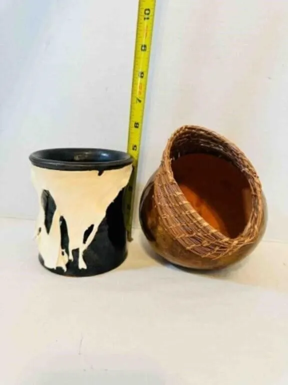 Pottery Vase Leather D�cor SW Native American Art
