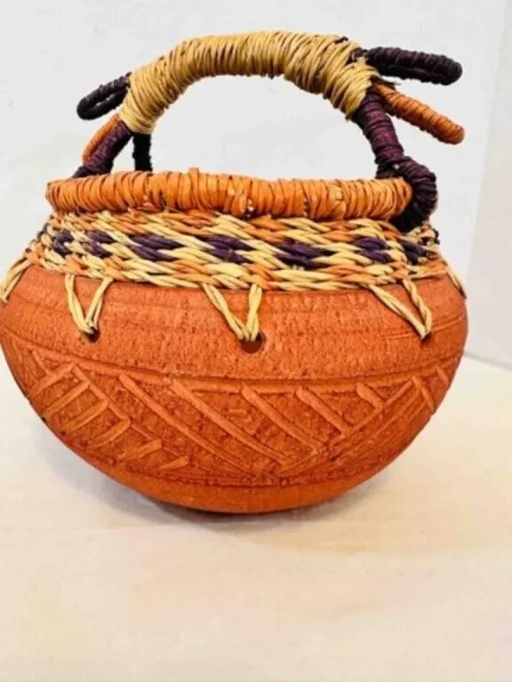 Clay Jute Basket SW Native American art