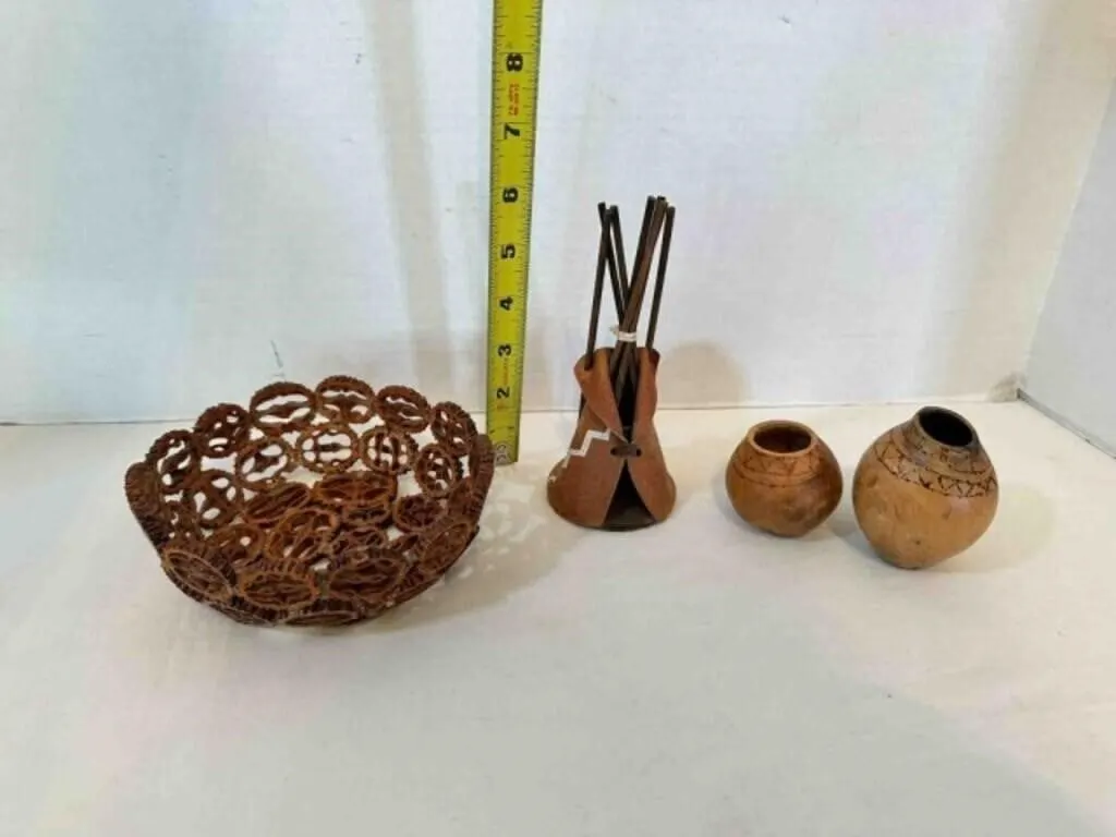 Slice Black Walnut Bowl-2 gourd Water Pots signed