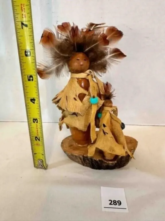 Black Jack Gourds Decorated Mama & baby in leather