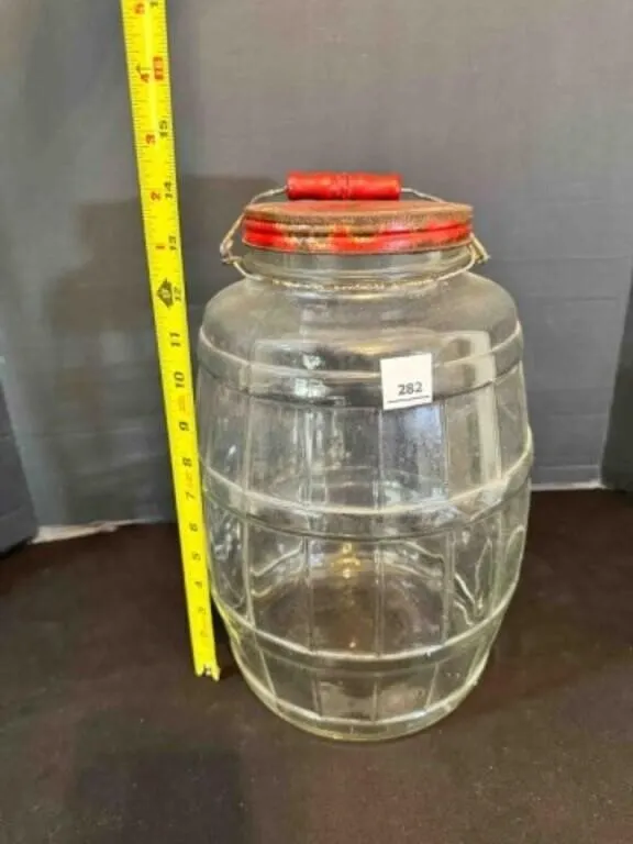 2.5 Gallon Glass Barrel Pickle Jar w/ keg design-R