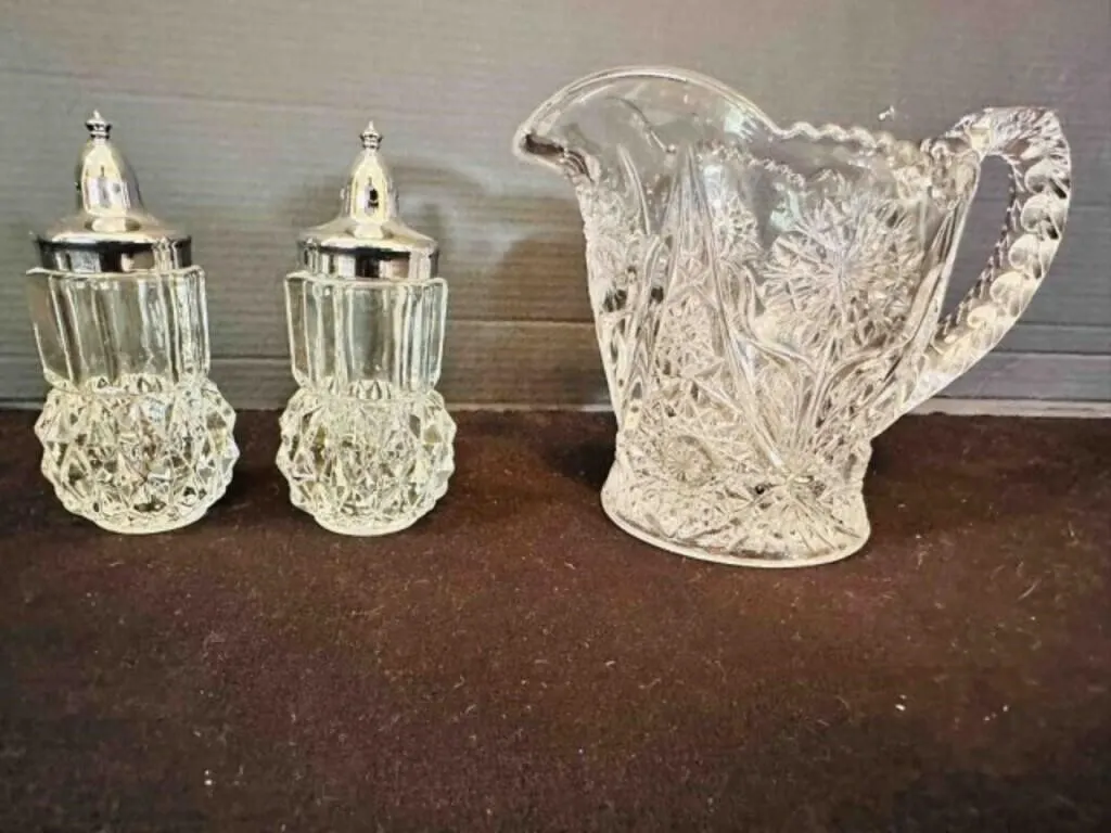 Pressed Glass Creamer Milk Pitcher, Diamond Point