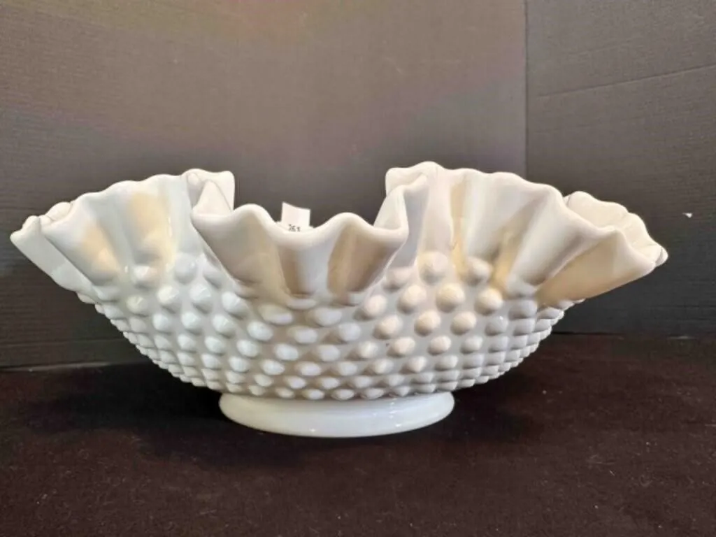 Fenton Rufflled White Hobnail Milk Glass Bowl