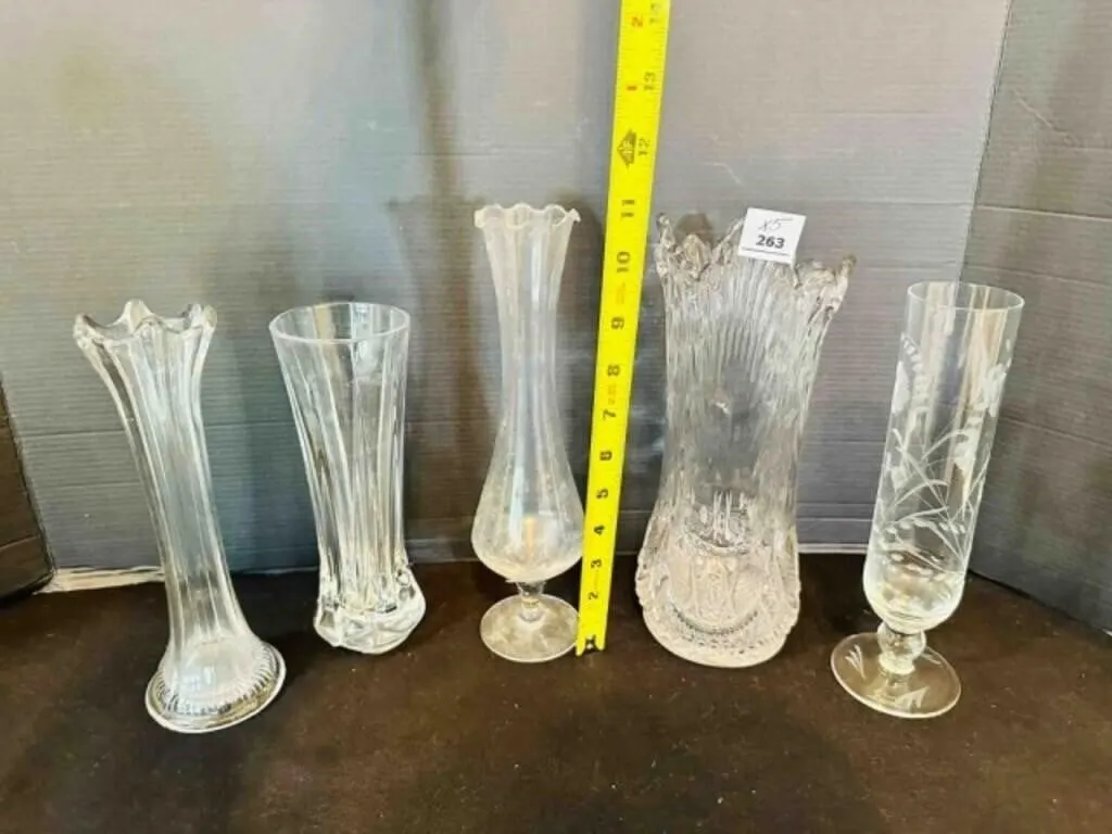 5 Tall Glass Fancy Flower Bud Vases