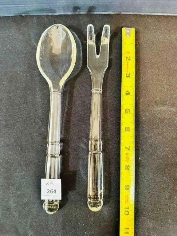 Depression Glass Faceted Serving Spoon & Fork