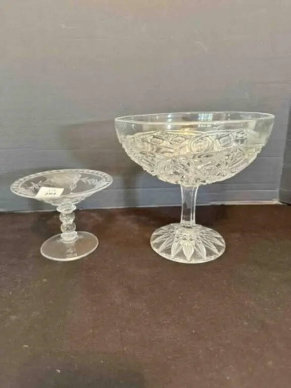 2 Stemmed Glass Compotes-4" & 7"