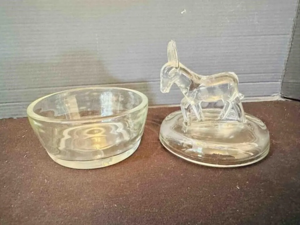 Donkey Lidded Trinket Glass Box-ears are damaged
