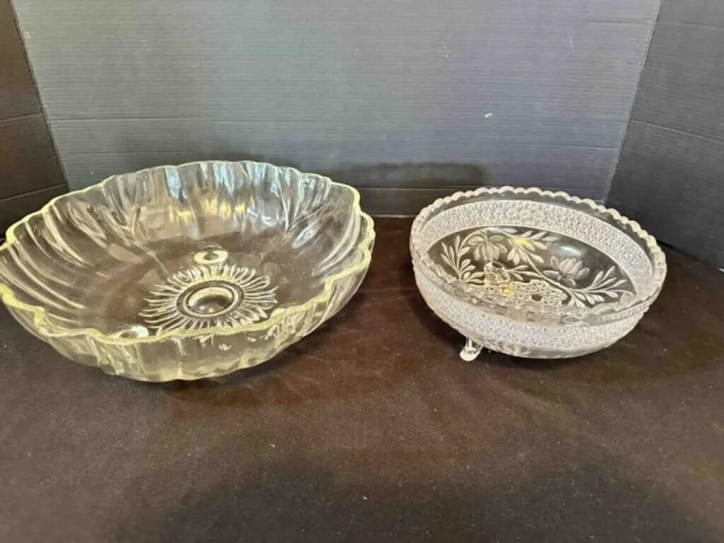 2 Footed Glass Serving Bowls-Largest 11.5"