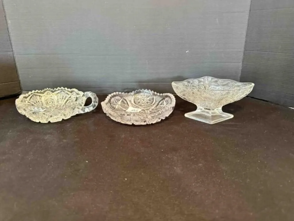 3 Pressed Glass Relish Bowls Dishes
