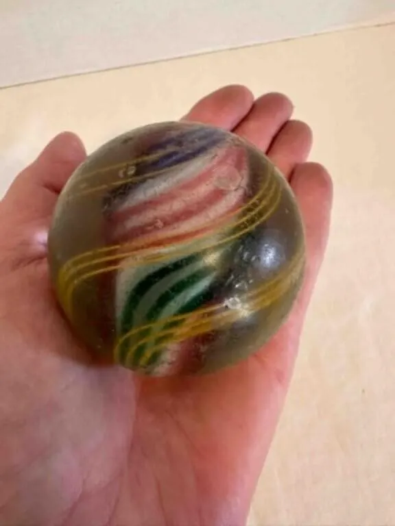 LARGE glass Swirl Marble-has chips, 2.25" approxim