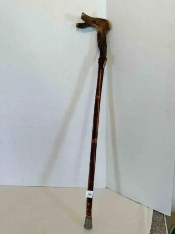 Carved Wood Cane w/unusual handle--signed under ha