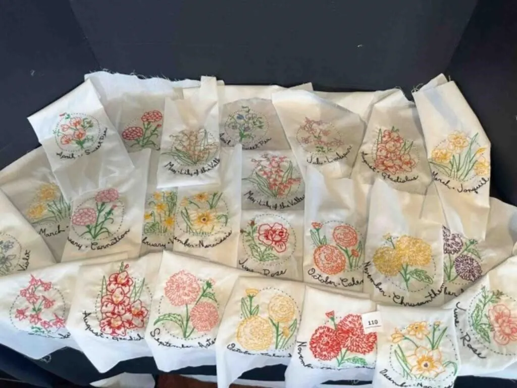 27 Quilt Squares Hand Embroidered