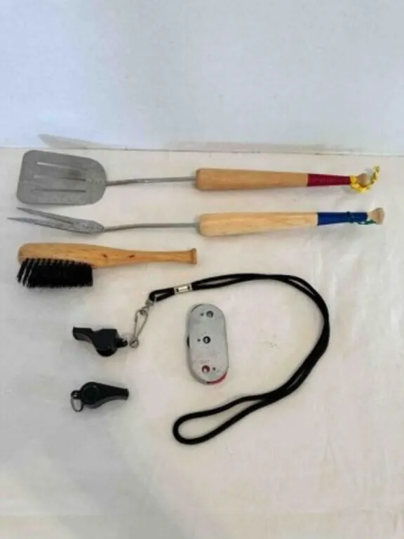 Whistles, Umpires Counter, BBQ utensils w/ bat han