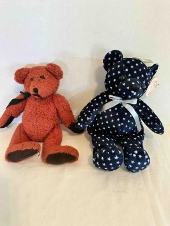 2 Stuffed Bears-Brown is Boyd's Bear, Blue Stars