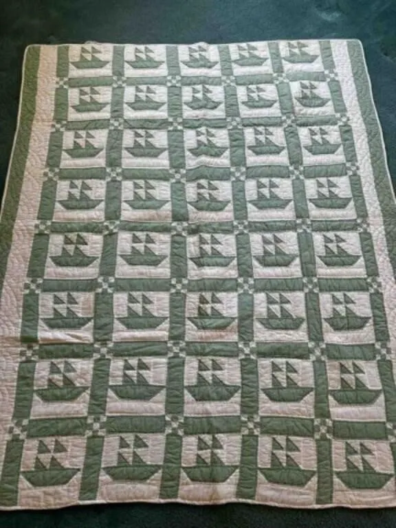 Quilt Boats 74"x 62" machined pieced, hand quilted