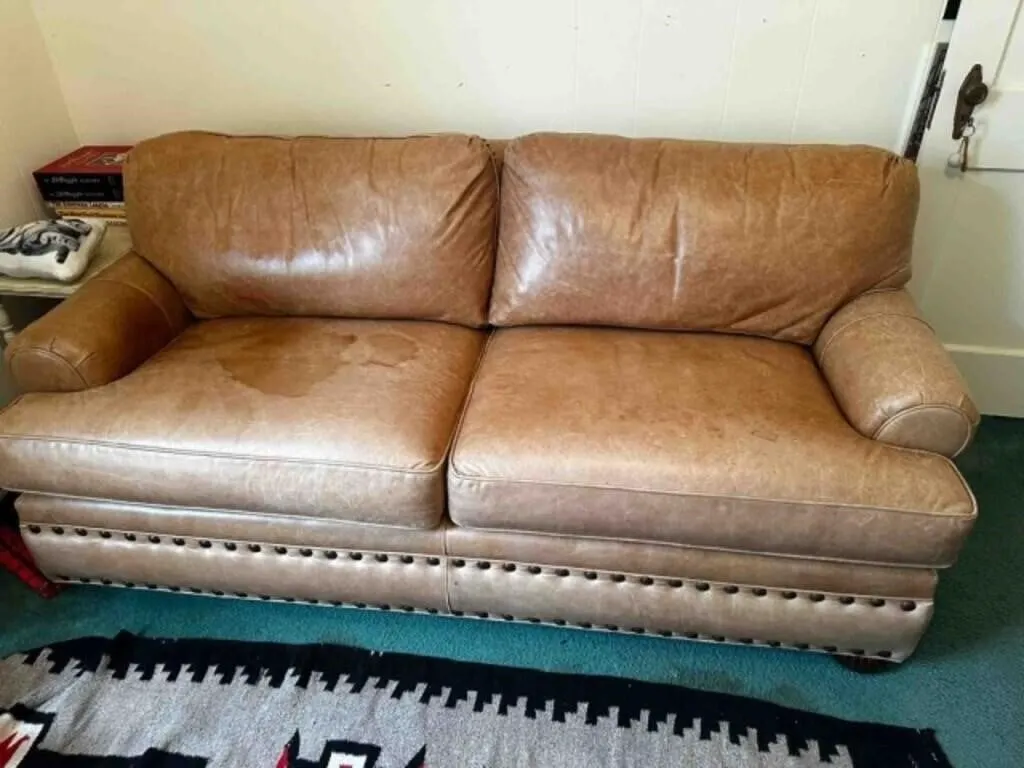 Leather Hide A Bed Sofa 70"x40" has some staining