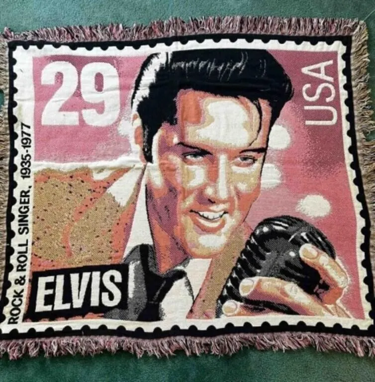 Elvis Stamp Afghan Throw 60"x52"