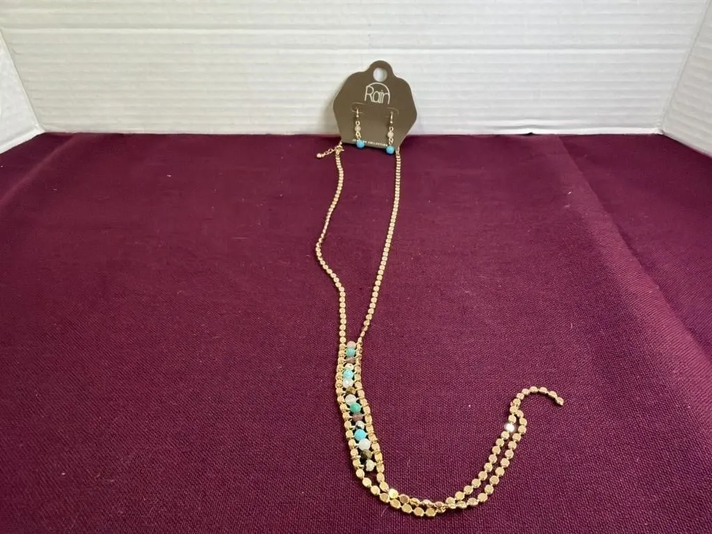 Rain Gold And Blue Necklace And Earrings