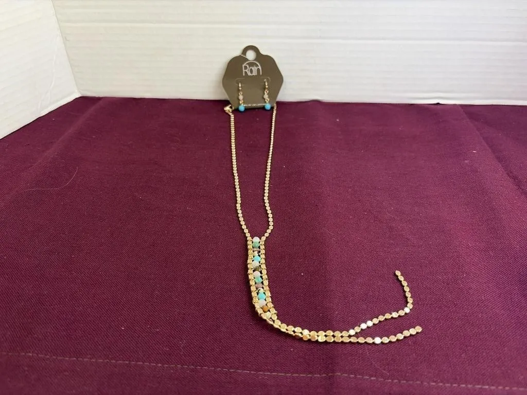 Rain Gold And Blue Necklace And Earrings