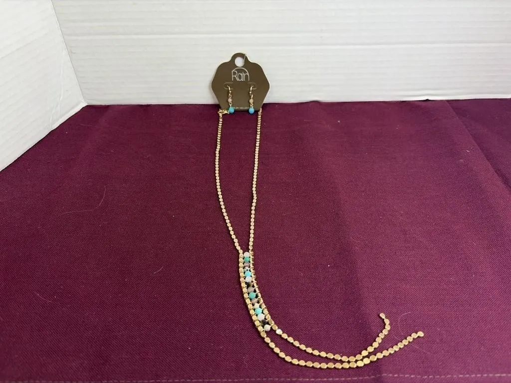 Rain Gold And Blue Necklace And Earrings