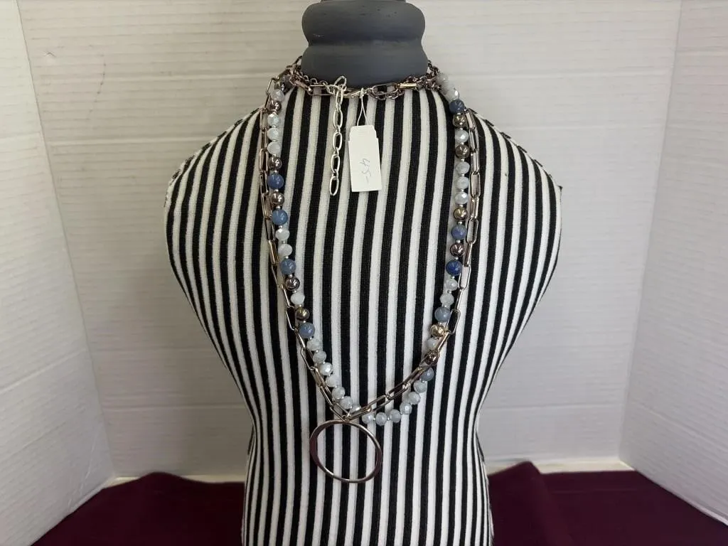 Merx 2 Layered Blue And Silver Necklace