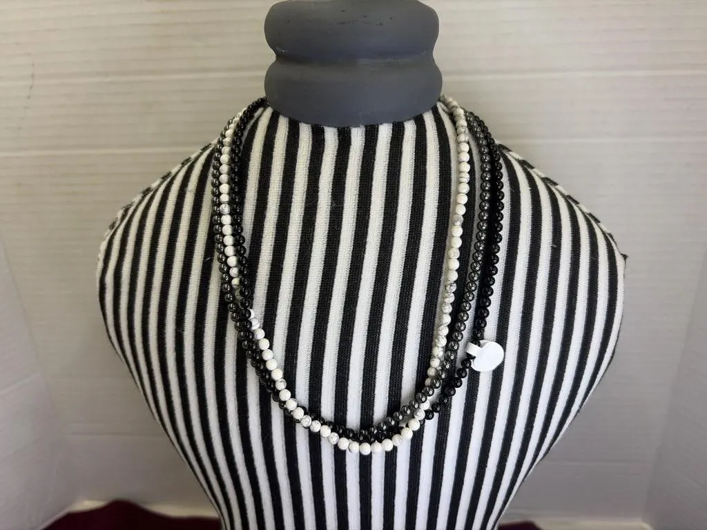 Black, Silver And White Beaded Necklace