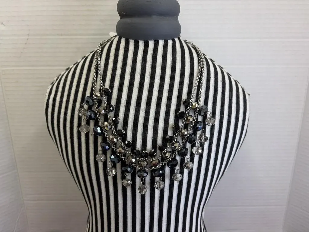 Black, Blue And Silver Beaded Necklace