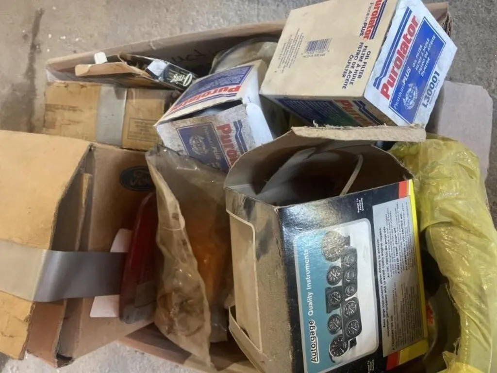 Assortment of vehicle parts and accessories.