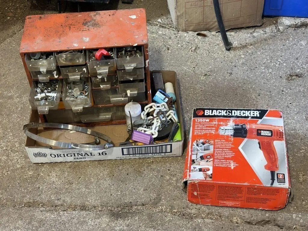 Heat Gun & Organizer with Bolts, Nuts, & more