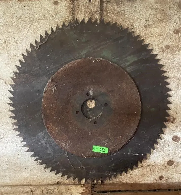 Vintage 27-inch buzz saw blade with mounting