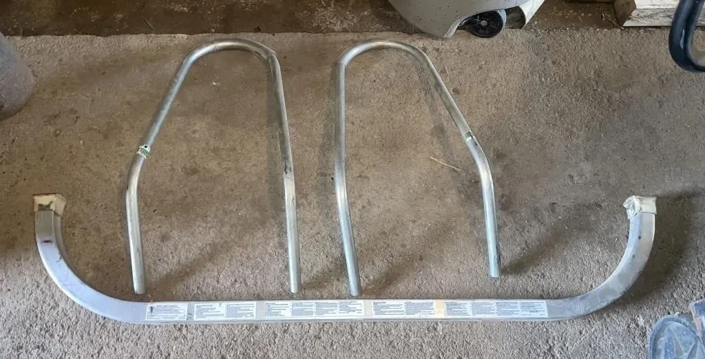 A pair of lightweight aluminum extension ladder
