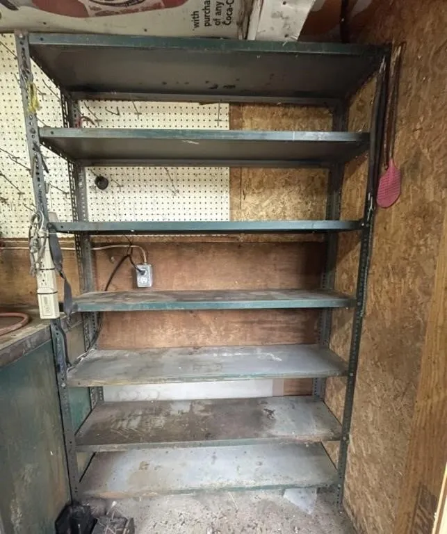 Heavy duty steel industrial multi-tiered shelf.