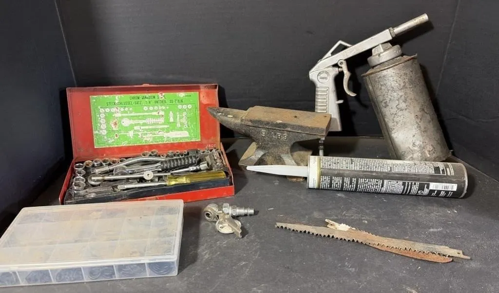 9 LBS Anvil, O rings, Socket Set, Air Gun & more