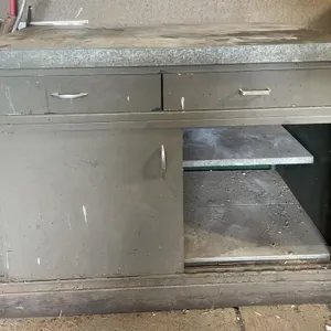 Heavy duty shop cupboard with metal countertop.