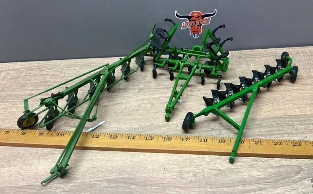 Three 1:32 Plows and Cultivator