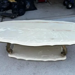 5 ft Slag Marble Brass Accents coffee table
