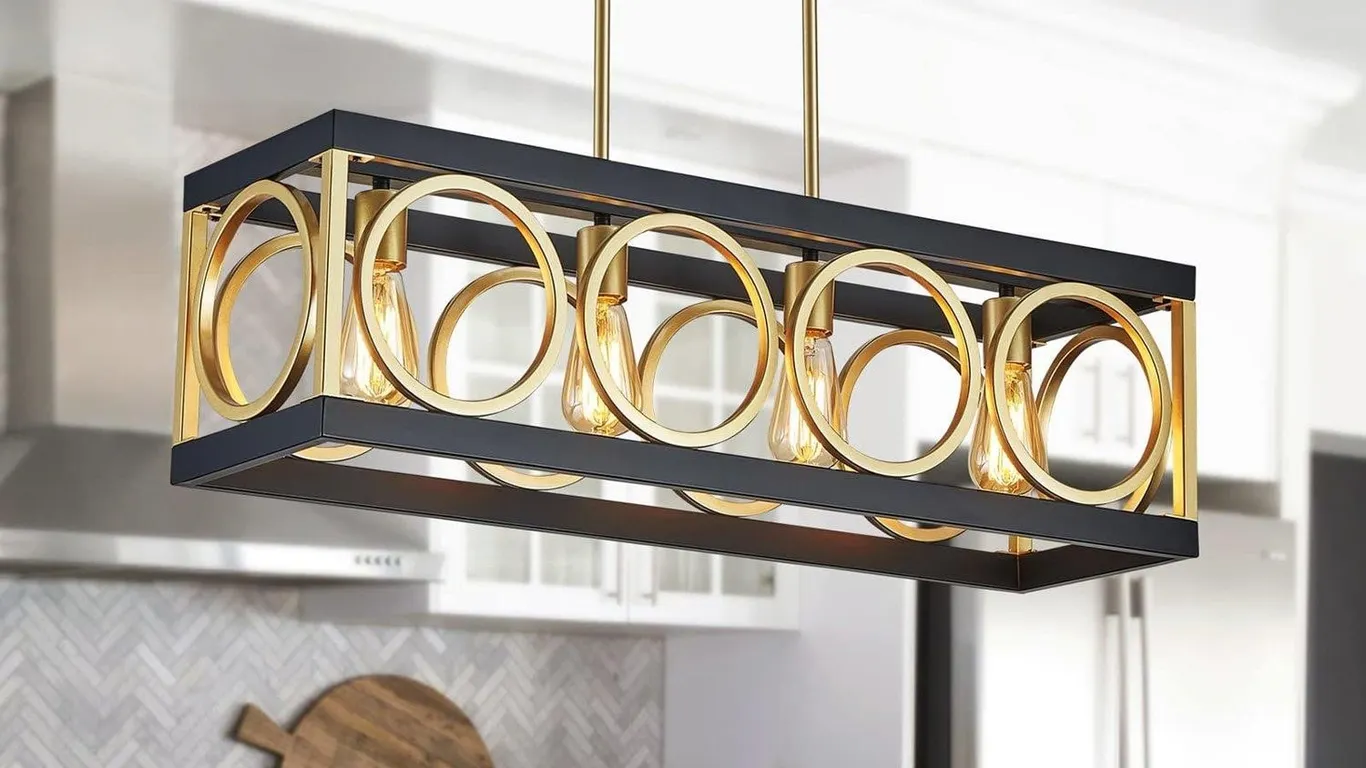 Xingqi 4-Light Rectangle Chandelier Black Gold