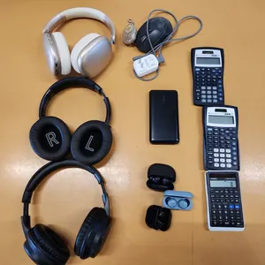 Headphones,  ear buds,  calculators