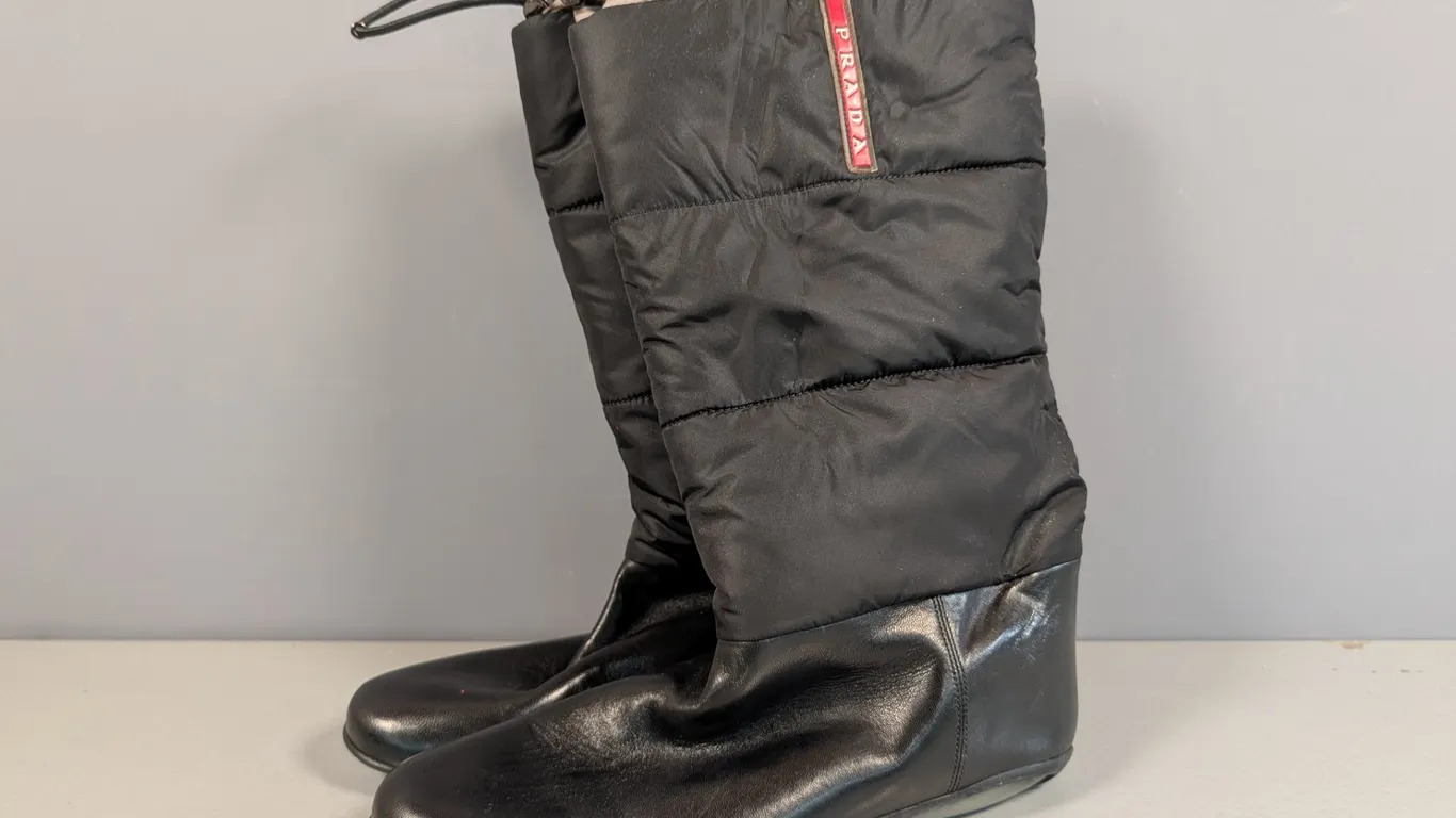Prada Black Leather and Puffer Winter Boots