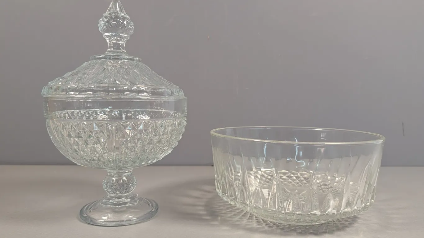Pasabahce Pedestal Candy Dish and Arcoroc France Serving Bowl