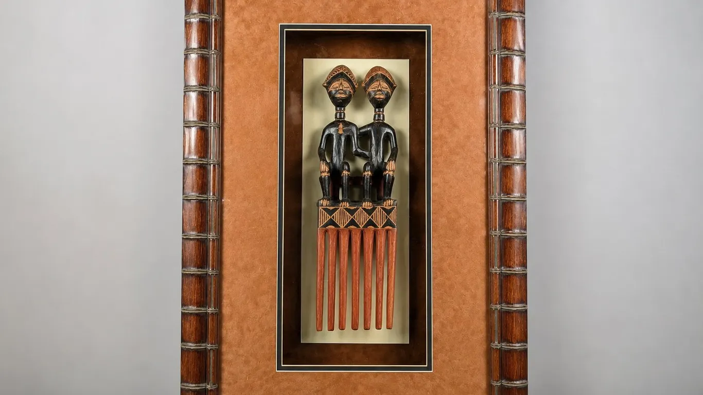 Framed African Wood Carving Wall Art