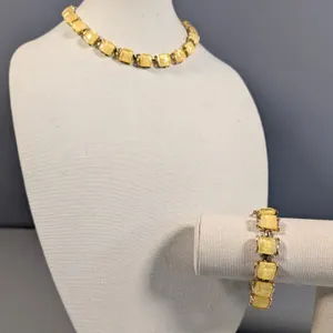Vintage Iridescent Square Link Necklace & Bracelet Set