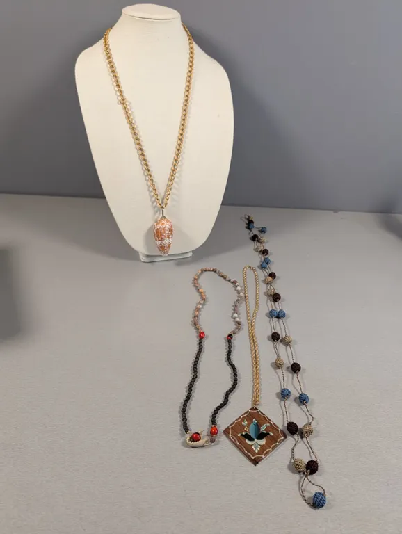 Assorted Fashion Necklaces with Shell, Wood, and Beaded Designs