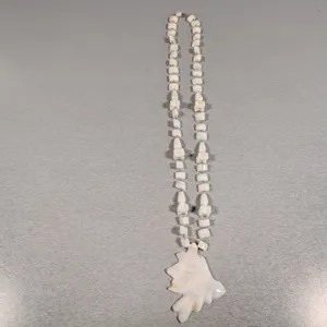 White Stone Carved Pendant Necklace