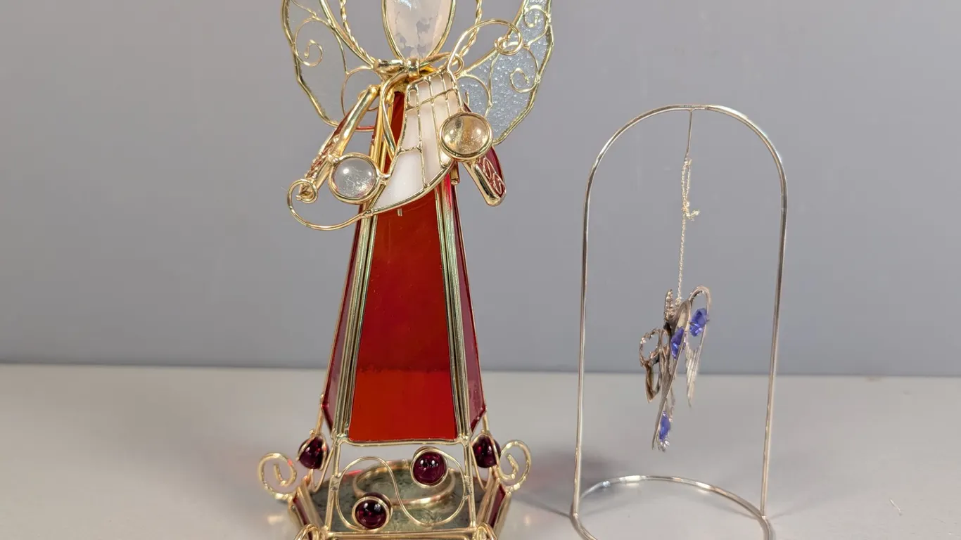 Stained Glass Angel Candle Holder and Metal Angel Ornament