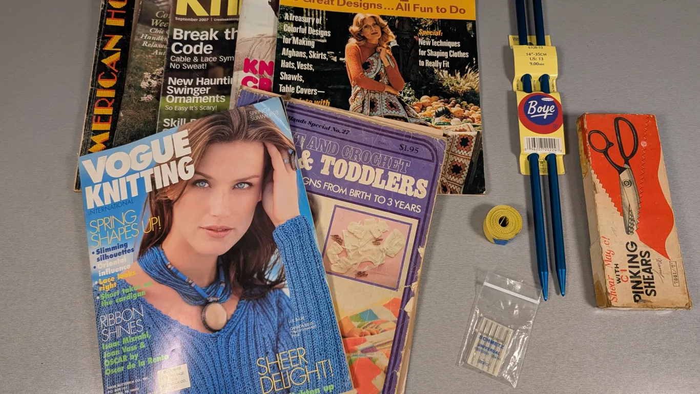 Vintage Knitting and Craft Magazine Lot with Boye Needles and Pinking Shears