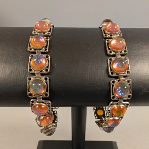 Pair of Vintage Silver-Tone Glass Bracelets